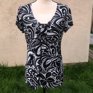 Black & White Empire waist-V-Neck Cap Slv Sz M-EUC